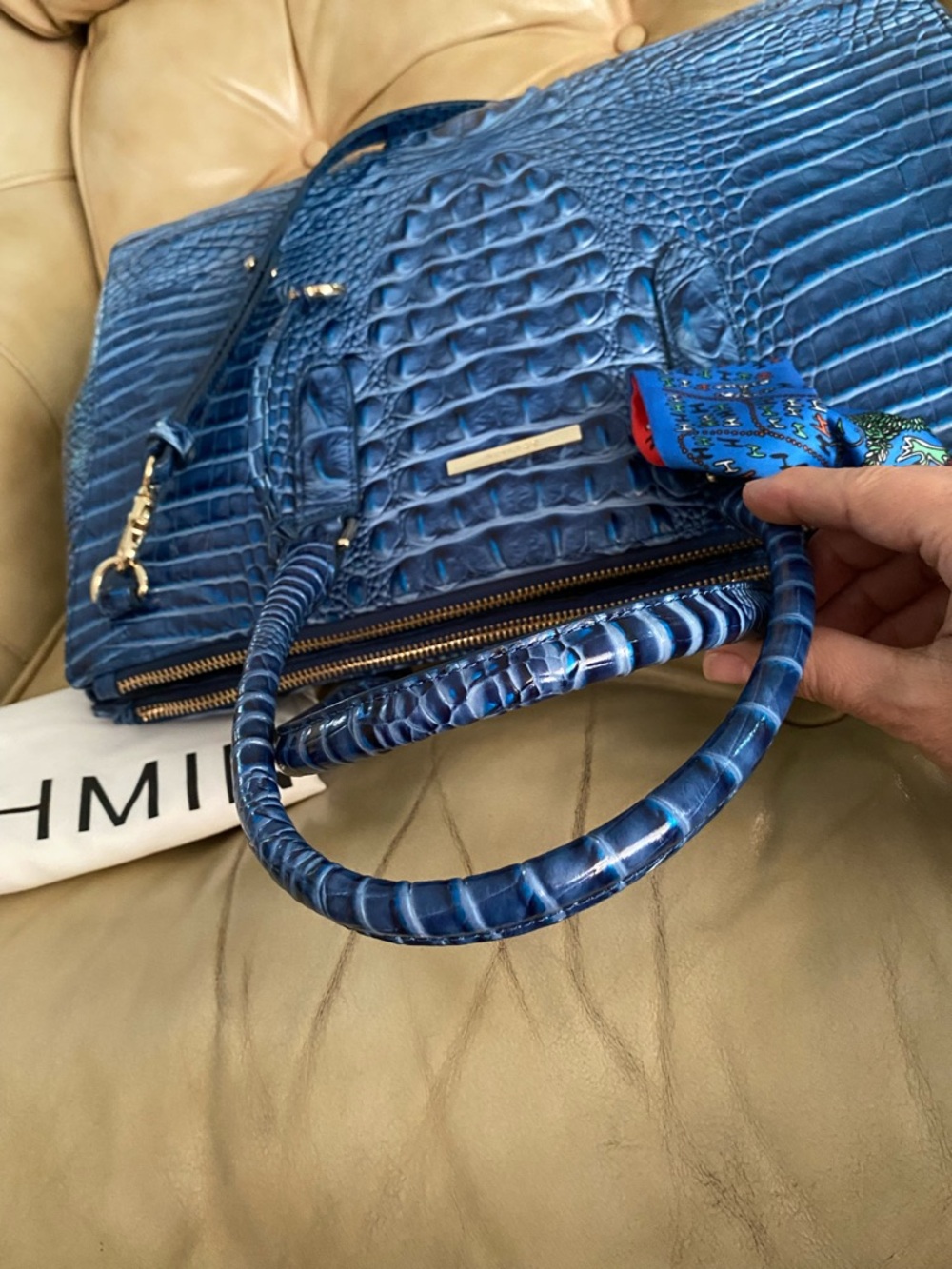 LKNW Brahmin LARGE Finley Carryall Bluebonnet? Melbourne Leather Business Bag - Picture 6 of 16